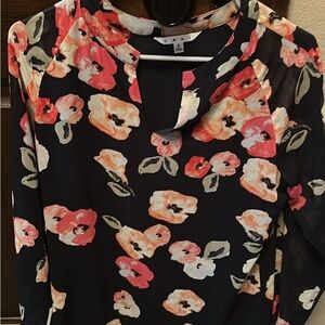 CAbi Floral Print Blouse with Keyhole Neckline